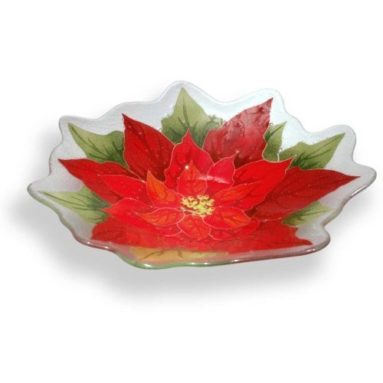 Peggy Karr Glass Red Poinsettia Flower Bowl