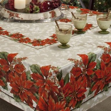 Poinsetta Splendor Engineered Printed Tablecloth