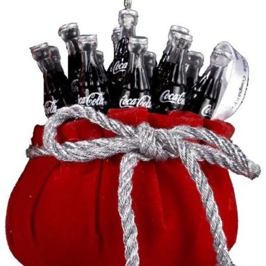 Coca-Cola Bottles in Red Velvet Bag Ornament