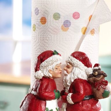 Kissing Mr & Mrs. Santa Claus Christmas Paper Towel Holder