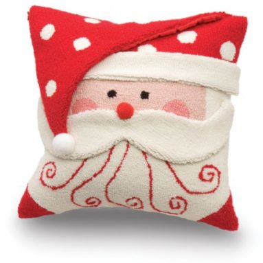 Holiday Hooked Pillow-Red and White Santa