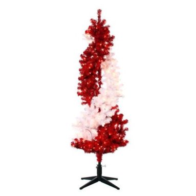 Peppermint Twist Pre-Lit Red and White Rotating Artificial Christmas Tree