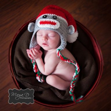 Christmas Sock Monkey Baby Hat