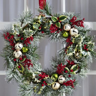 Jingle Bells & Holly Christmas Holiday Door Wreath
