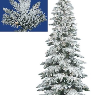 7.5′ Pre-Lit Snow Flocked Layered Utica Slim Christmas Tree