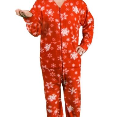 Red Snowflakes Print Polar Fleece Butt Flap Footy Pajamas