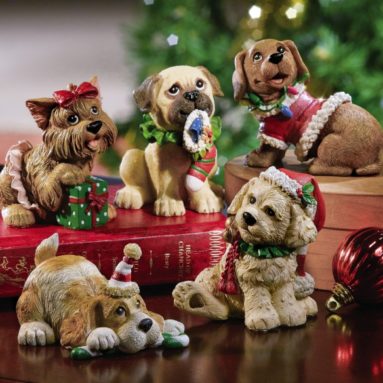 Set of 5 Christmas Holiday Dog Collectible Figurines