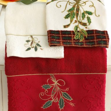 Ribbon & Holly Embroidered Tip in Red