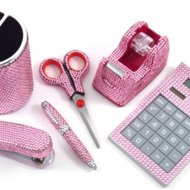6 Piece Pink Crystal Office Supply Set