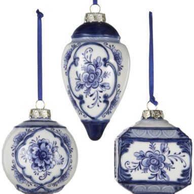 Kurt Adler 3-4.5″ Porcelain Delft Blue Ornament Set of 3