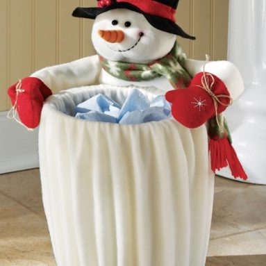 Plush Fleece Snowman Garbage Can Slip Cover