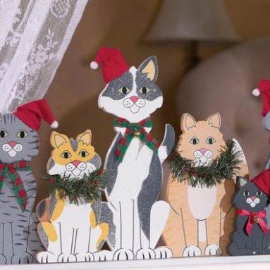 Christmas Theme Cat Wooden Window Decoration