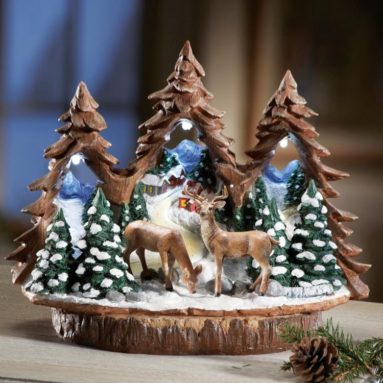 Deer in Winter Forest Woodland Tabletop Sculpture