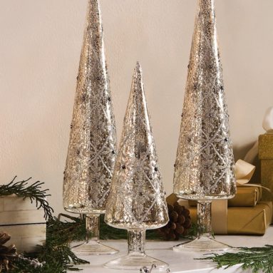 Elegant Silver Glittered Glass Holiday Cone Trees