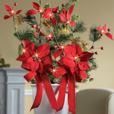 Holiday Poinsettia Lighted Branches Stakes