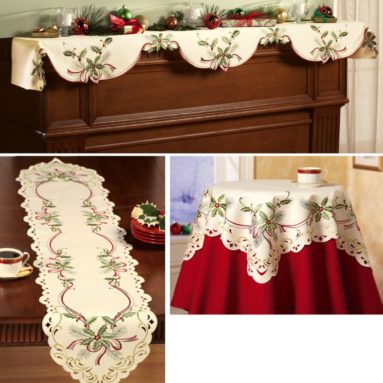 Holiday Hollyberry Embroidered Table Linens