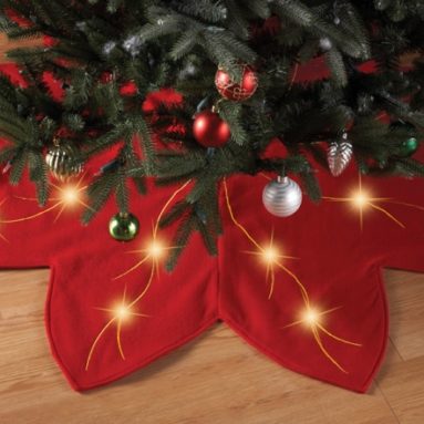 Lighted Holiday Red Poinsettia Tree Skirt Decoration