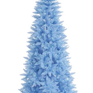 Blue 5.5′ Pre-Lit Sky Blue Fir Slim Artificial Christmas Tree